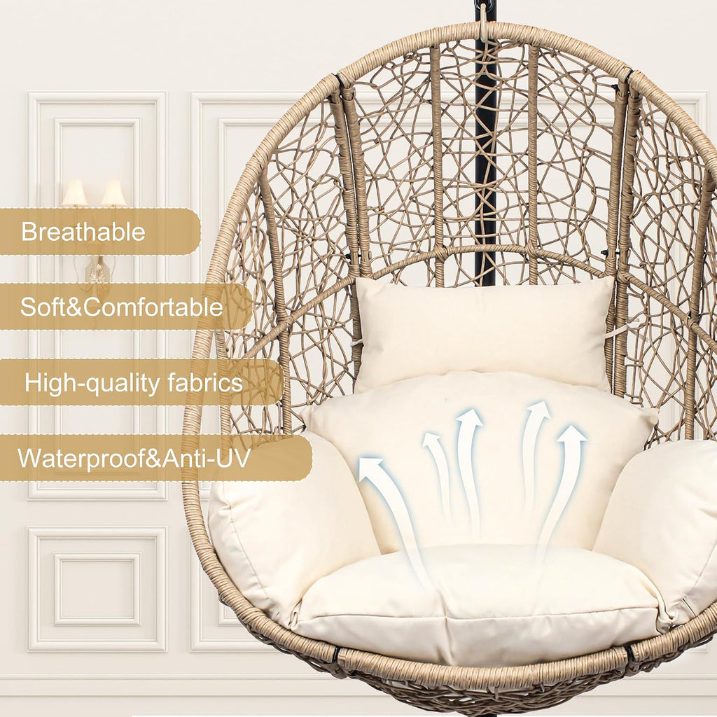 Oversized Hanging Egg Chair Set of 2 Outdoor Indoor, Wicker Swing Egg Chair with Stand 400lbs Capacity for Bedroom, Patio, Garden and Balcony