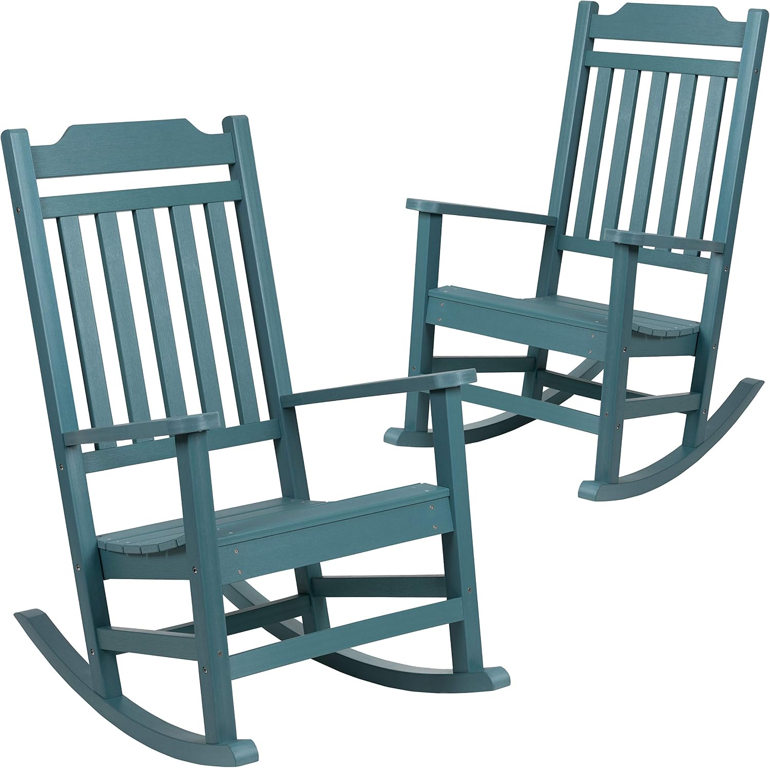 Flash Furniture Set of 2 Winston All-Weather Rocking Chair in Teal Faux Wood