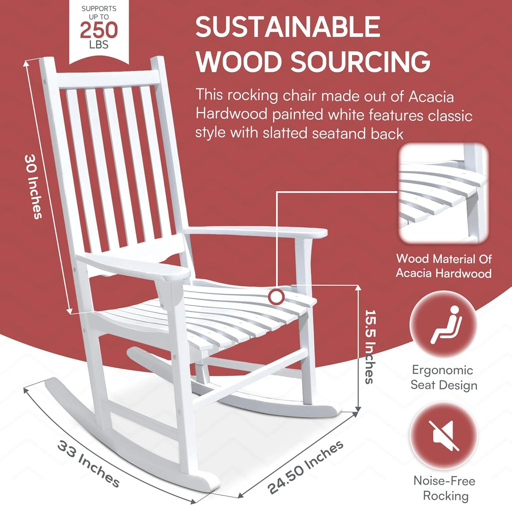 White Porch Rocker/Rocking Chair Acacia Wood