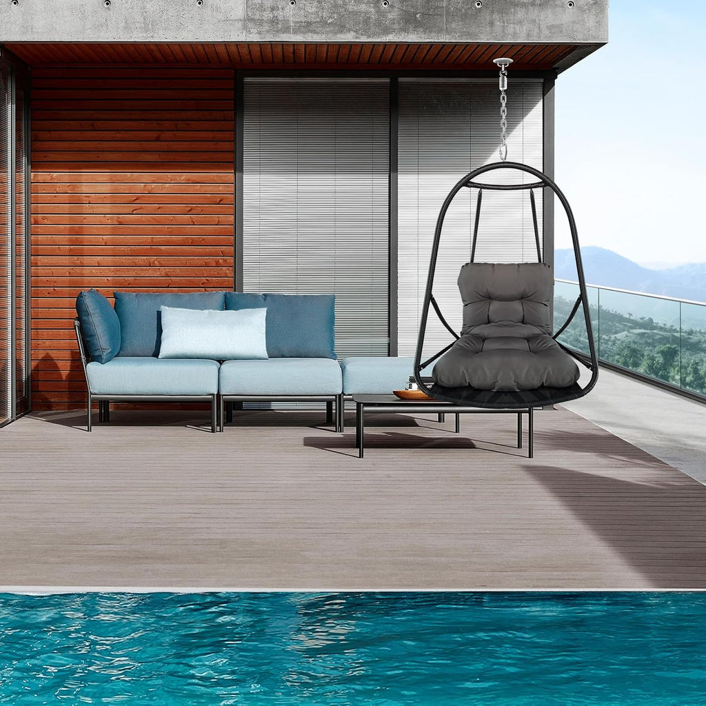 JESE Swing Egg Chair Without Stand Foldable Frame Hanging Chairs for Indoor Outside,with UV Resistant Waterproof Cushion&Cup Holder,Swing Hammock Chair for Patio,Bedroom,Balcony,Garden,Backyard,Black