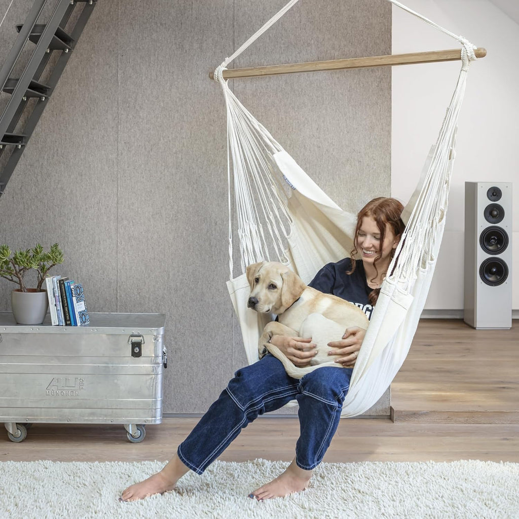 La Siesta® Large Comfort Habana Cotton Hanging Hammock Chair, Indoor Outdoor Hammock Swing Chair, Boho Hanging Chair Bedroom Patio, Max 285 Lbs, Latte