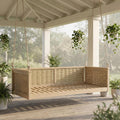 Acacia Wood & Rattan Twin Size Outdoor Swing Bed with Hanging Ropes - 3 Color Options for Backyard or Porch Relaxation (Light Teak/RR)