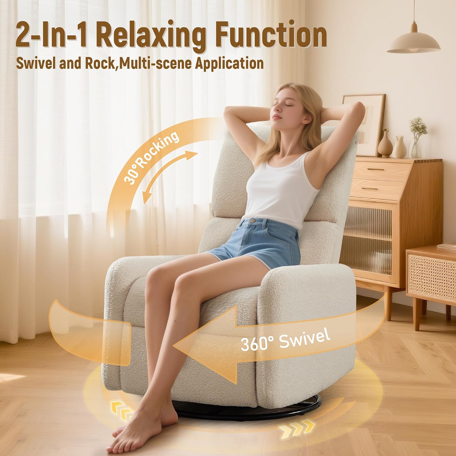 Korser 360° Rocking Chair, Nursery Rocker Chair with Side Pockets, Glider Nursing Chair with Steel Structure Base, Small Chair for Small Spaces, Sherpa Swivel Accent Chairs for Living Room, Nursing