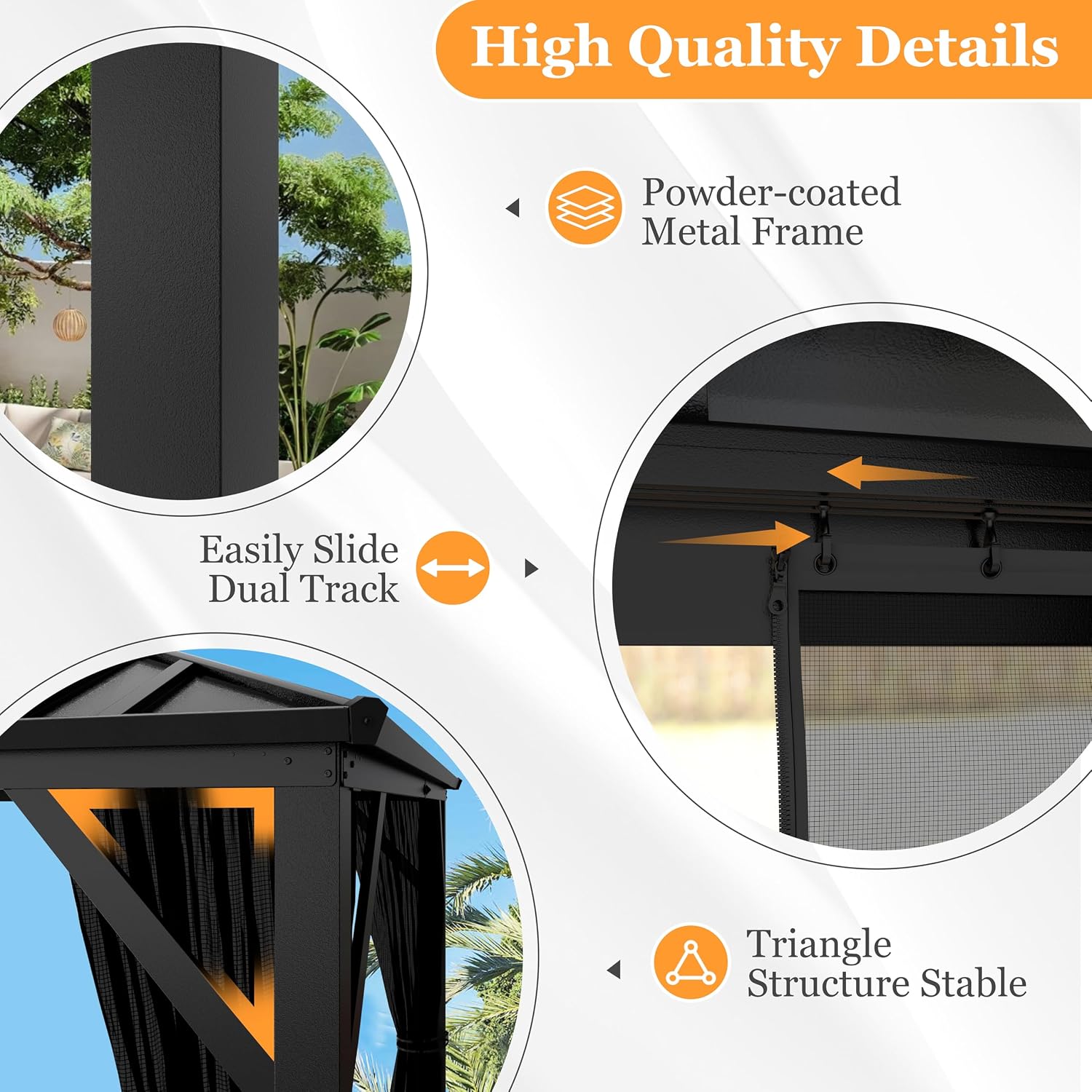 MUPATER 10X10 FT Hardtop Gazebo with Galvanized Steel Double Roof, Outdoor Metal Pergola Gazebo with Aluminum Frame, Drainage System for Garden, Lawn and Patio, Black