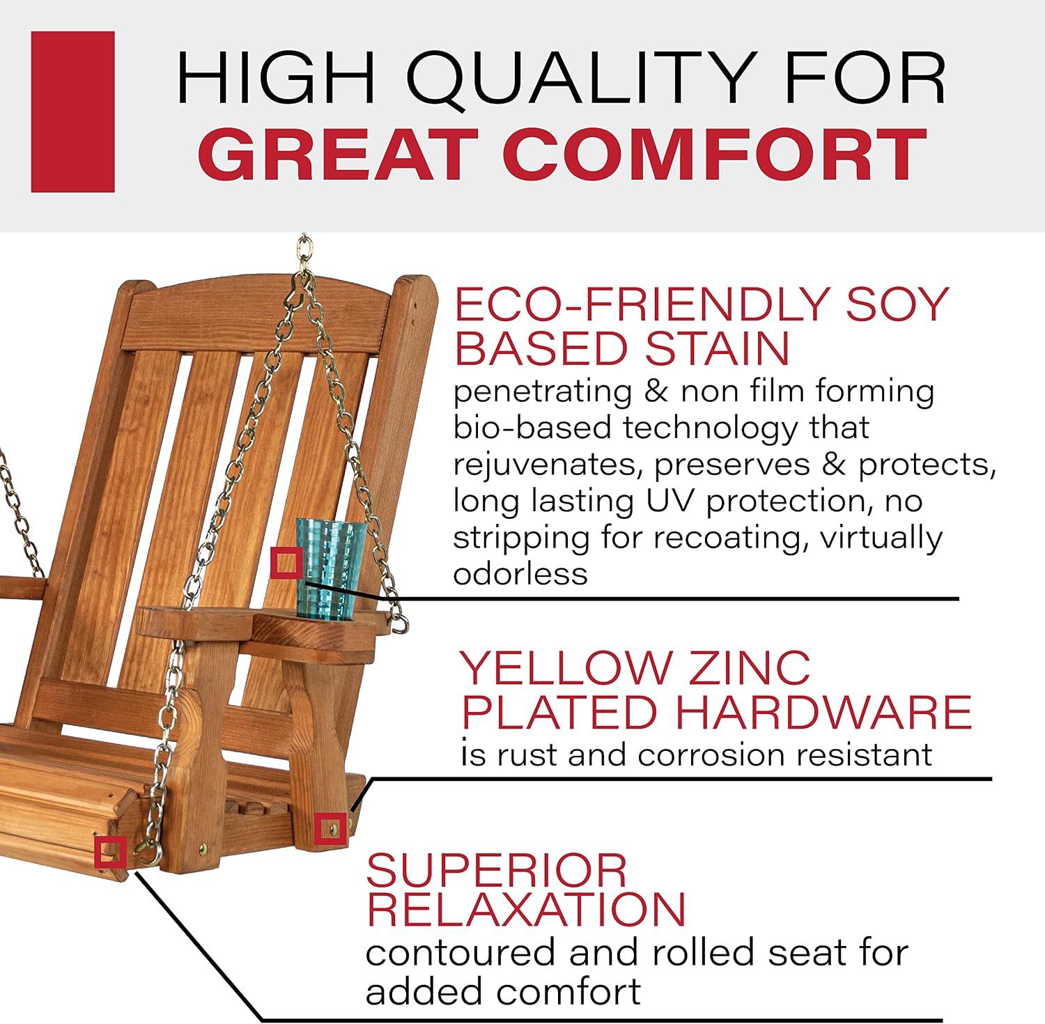 Amish Casual Heavy Duty Mission Pressure Treated Swing Chair with Cupholders (Cedar Stain)