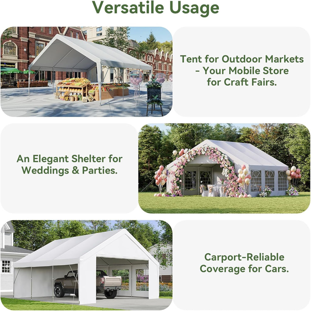 Aoxun 20x20 Party Tent Canopy for Weddings Waterproof Event Tent with Removable Sidewalls &Roll-up Door, Heavy-Duty Steel Frame for Outdoor Weddings, BBQ, Birthday Parties, & Camping,White