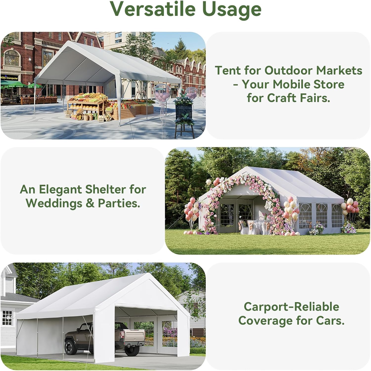 Aoxun 20x20 Party Tent Canopy for Weddings Waterproof Event Tent with Removable Sidewalls &Roll-up Door, Heavy-Duty Steel Frame for Outdoor Weddings, BBQ, Birthday Parties, & Camping,White