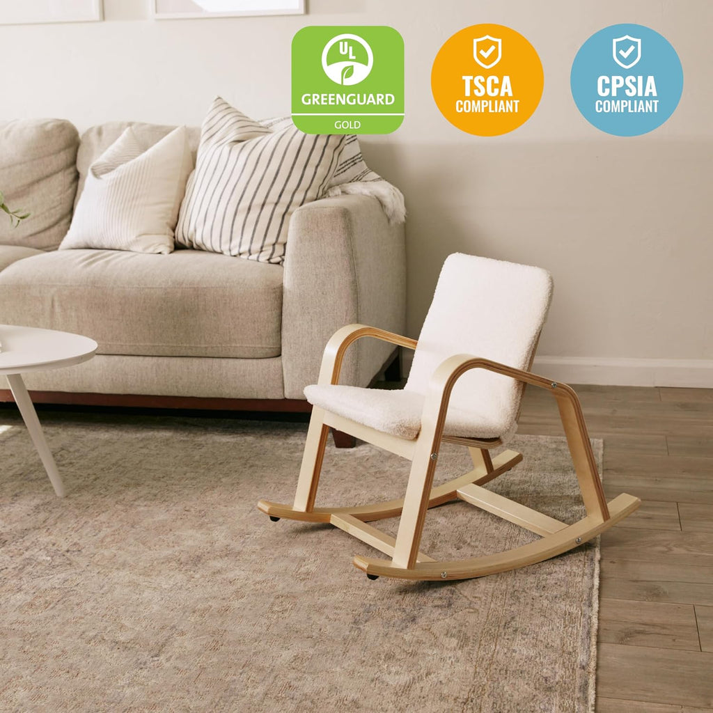 ECR4Kids Bentwood Reading Rocking Chair with Armrests and Cushion, Montessori Furniture, Natural