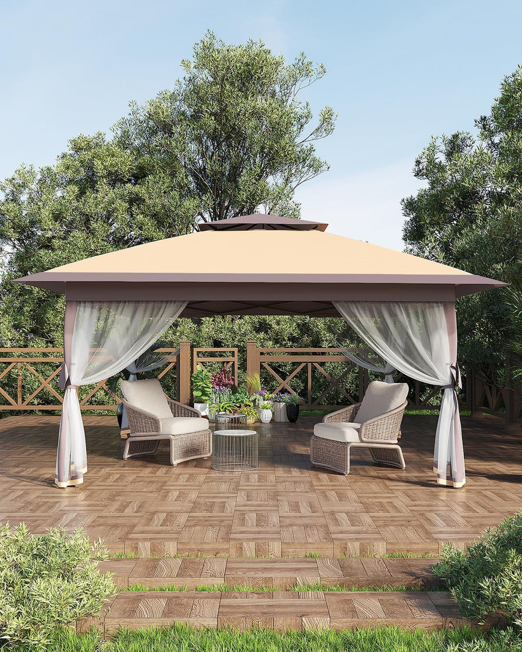 13x13 Canopy Tent, Pop Up Gazebo with Mosquito Netting, Outdoor Gazebo with 4 Sandbags & Wheeled Bag, pop up Canopy for Backyard & Patio Furniture, Patio, Deck