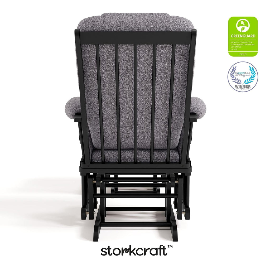 Storkcraft Tuscany Custom Glider and Ottoman with Free Lumbar Pillow (Black/Slate Gray Swirl) - Cleanable Upholstered Comfort Rocking Nursery Chair with Ottoman