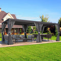 MELLCOM Aluminum Louvered Pergola - 10x20 with Adjustable Roof, Waterproof Curtains and Nets, Gray