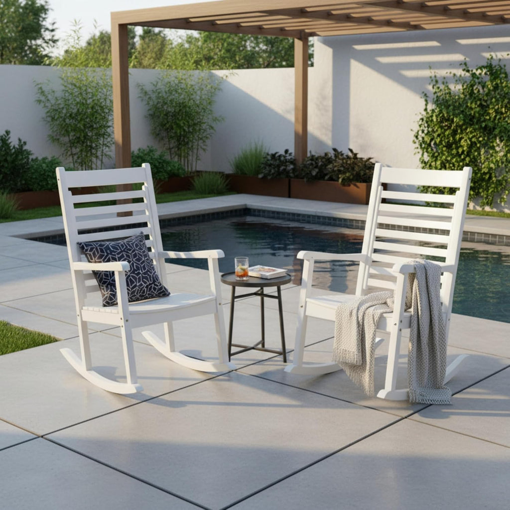 Shine Company 4337WT-142, Set of 2 Modern Wood Rocking Chair, Classic White