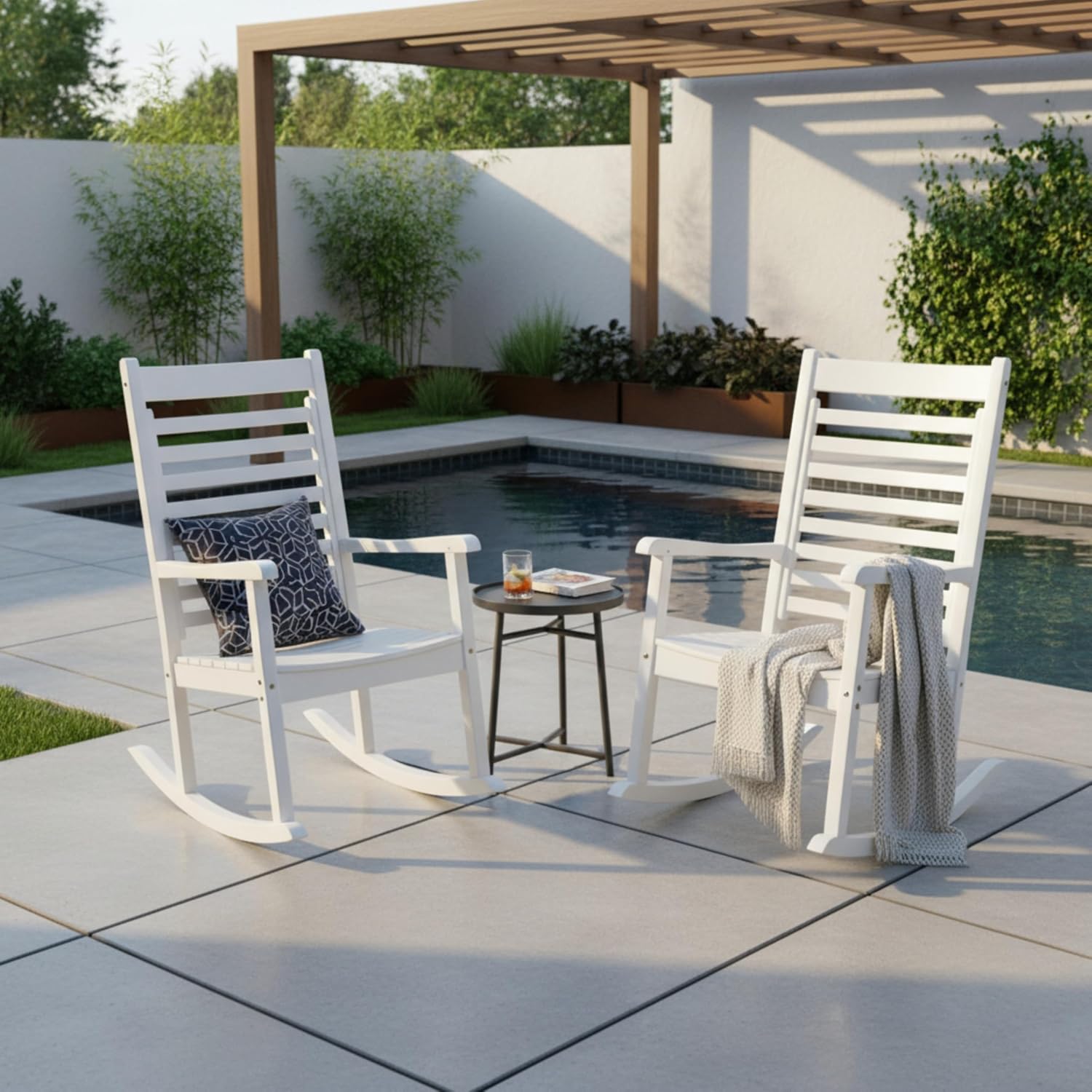 Shine Company 4337WT-142, Set of 2 Modern Wood Rocking Chair, Classic White