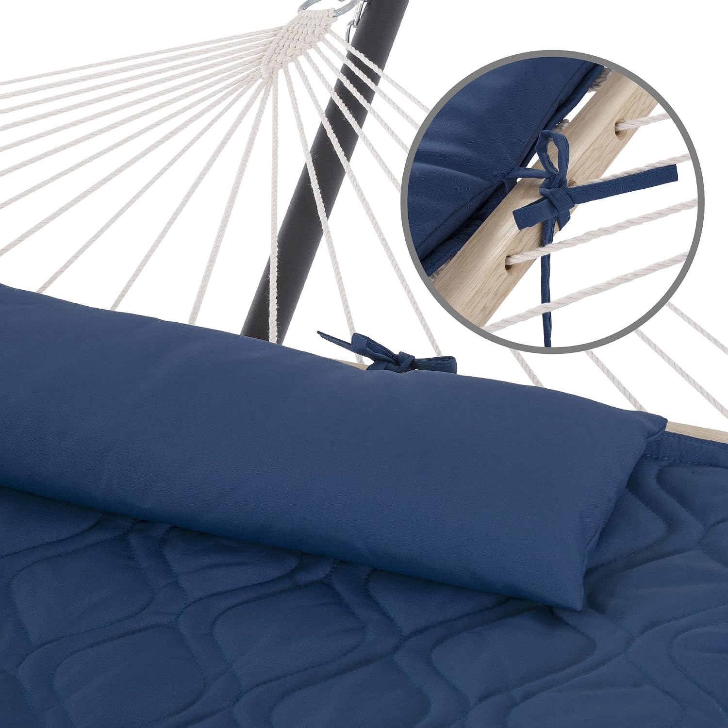 SUNCREAT Two Person Hammock with Stand, Carrying Bag, Heavy Duty Backyard Hammock and Stand, Navy Drops