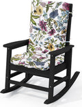 KINGYES Oversized Outdoor Rocking Chair with Cushion, All-Weather Patio Rocking Chairs, HDPE Porch Rocker for Adults, 350 lbs Capacity, Black Chair with Flower Cushion