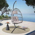 Egg Chair with Stand, Patio Rattan Wicker Hanging Swing Egg Chair Basket Hanging Chair with dust Cover for Indoor Outdoor Bedroom Garden Aluminum Steel Frame