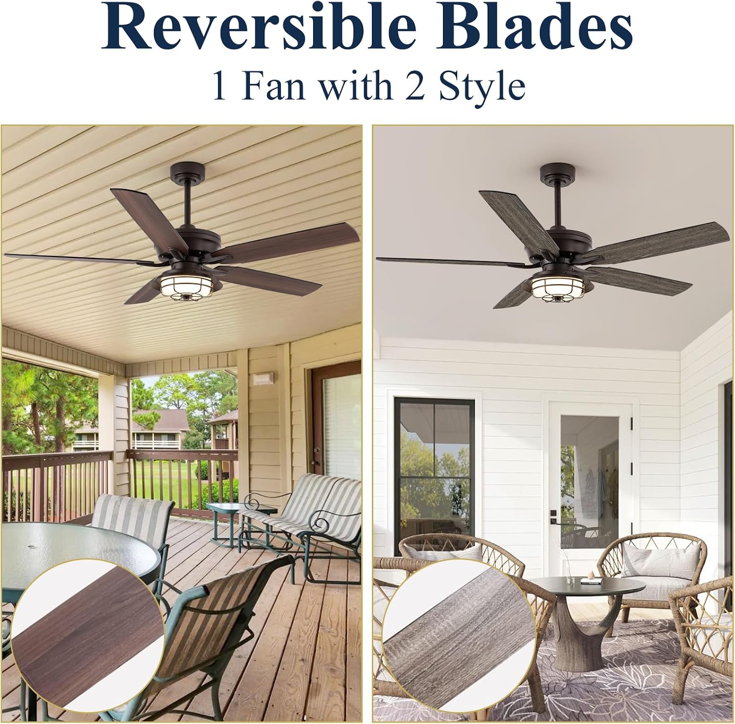 NORFOLK Outdoor Ceiling Fans with Lights and Remote, Waterproof 60 Inch Ceiling Fan with 3 Color LED Light for Patios, Gazebos, and Indoor, Wet Rated Farmhouse Modern Style