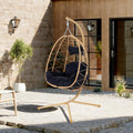 Egg Chair with Stand, Wicker Hanging Chair for Outdoor Patio, Cushioned Hammock Swing for Bedroom Garden Indoor/Outdoor, Double-Zipper Structure Hanging Egg Chair (Yellow Frame and Black)