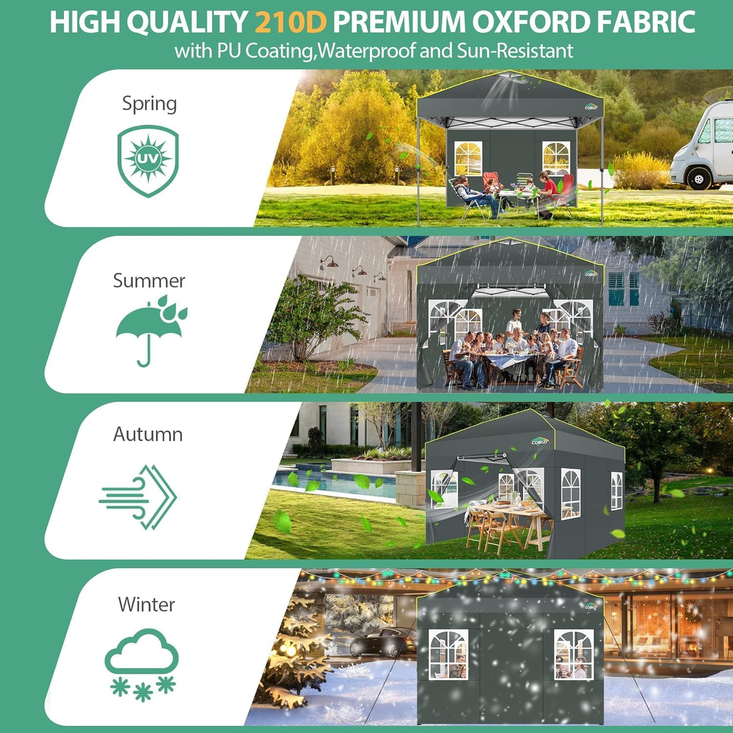 COBIZI 10x10 Pop up Canopy Tent with Sidewalls One Person Setup, Easy Outdoor Commercial Event Gazebo Shelter Enclosed Waterproof with Air Vent, 4 Sandbags for Garden,Party,Grey