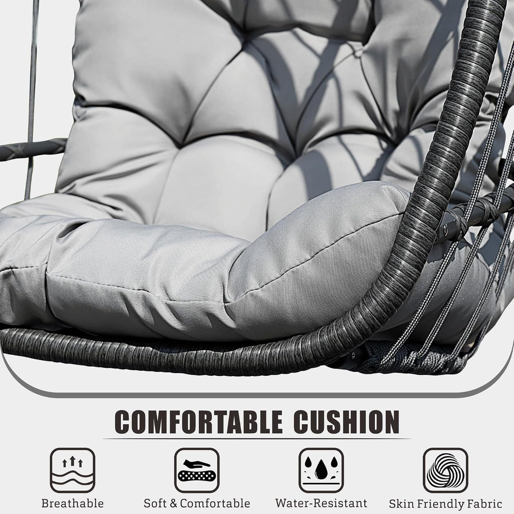 FREDEES Egg Swing Chair with Stand, Outdoor Hanging Egg Chair with Cushion for Patio/Porch/Balcony/Indoor (Light Gray)