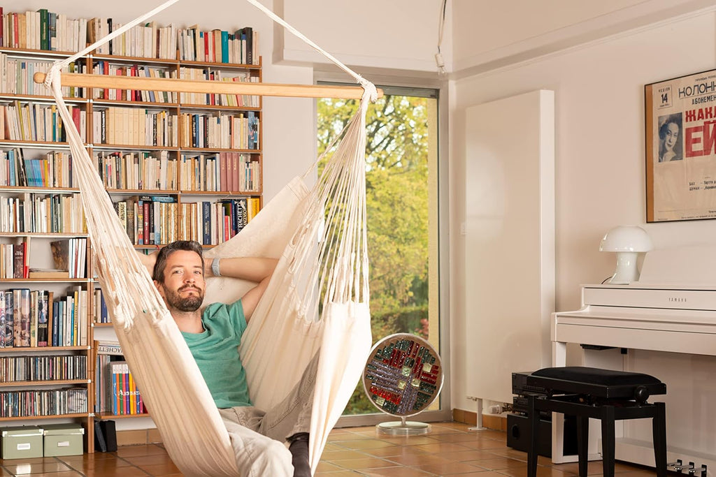 LA SIESTA® - Large Comfort Habana Cotton Hammock Chair & CasaMount - Hanging Chair w/Suspension Kit for Walls Ceilings & Square Beams - Indoor Outdoor Swing Hanging Chair Bedroom Balcony - Latte