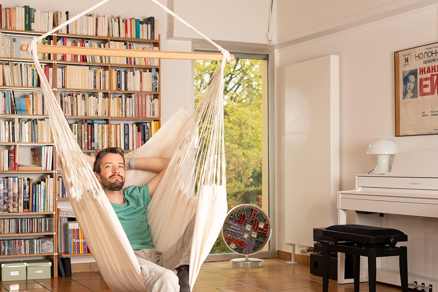 LA SIESTA® - Large Comfort Habana Cotton Hammock Chair & CasaMount - Hanging Chair w/Suspension Kit for Walls Ceilings & Square Beams - Indoor Outdoor Swing Hanging Chair Bedroom Balcony - Latte