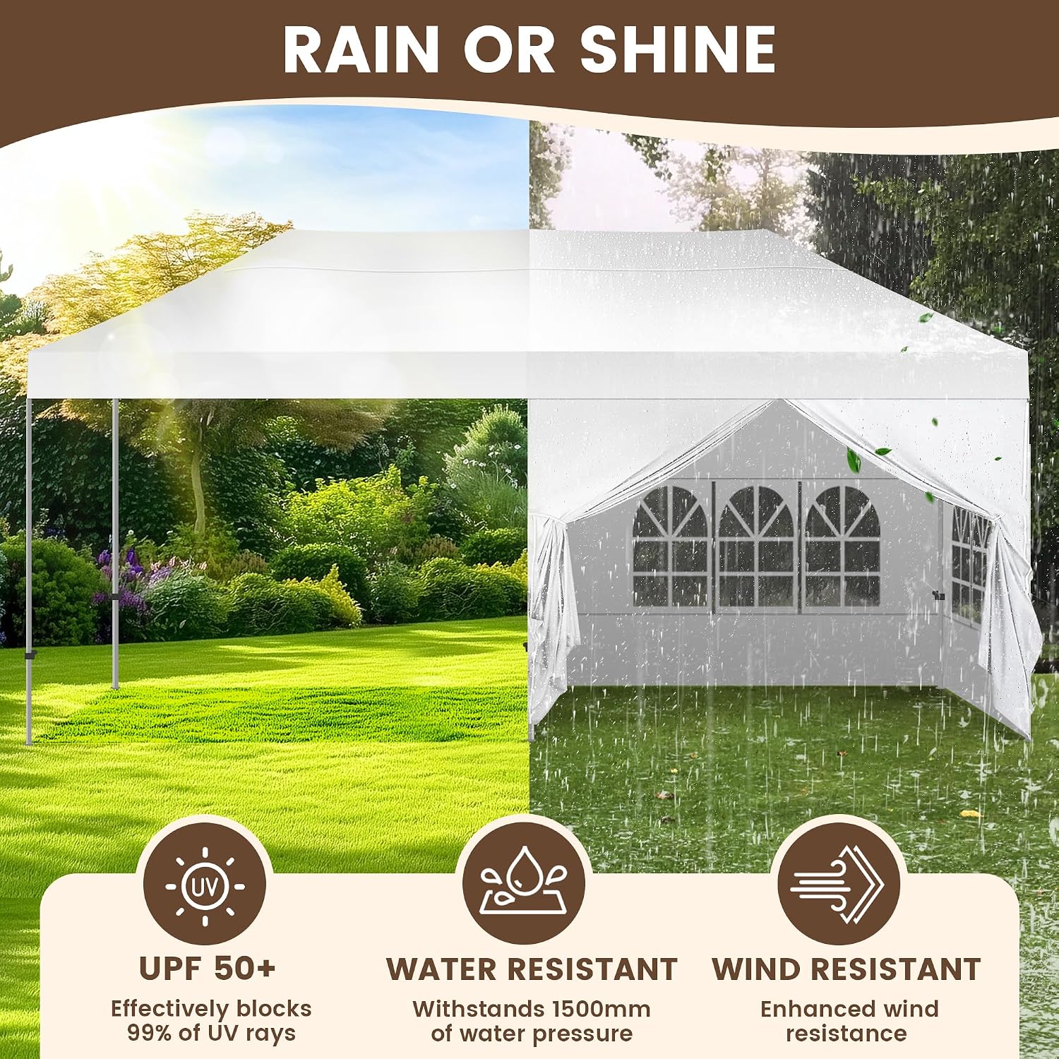 Kromax 10X20' Portable Pop Up Canopy Tent, Waterproof Foldable Outdoor Canopy,Heavy Duty Gazebo, Sidewalls, Steel Frame, Easy Set Up, White