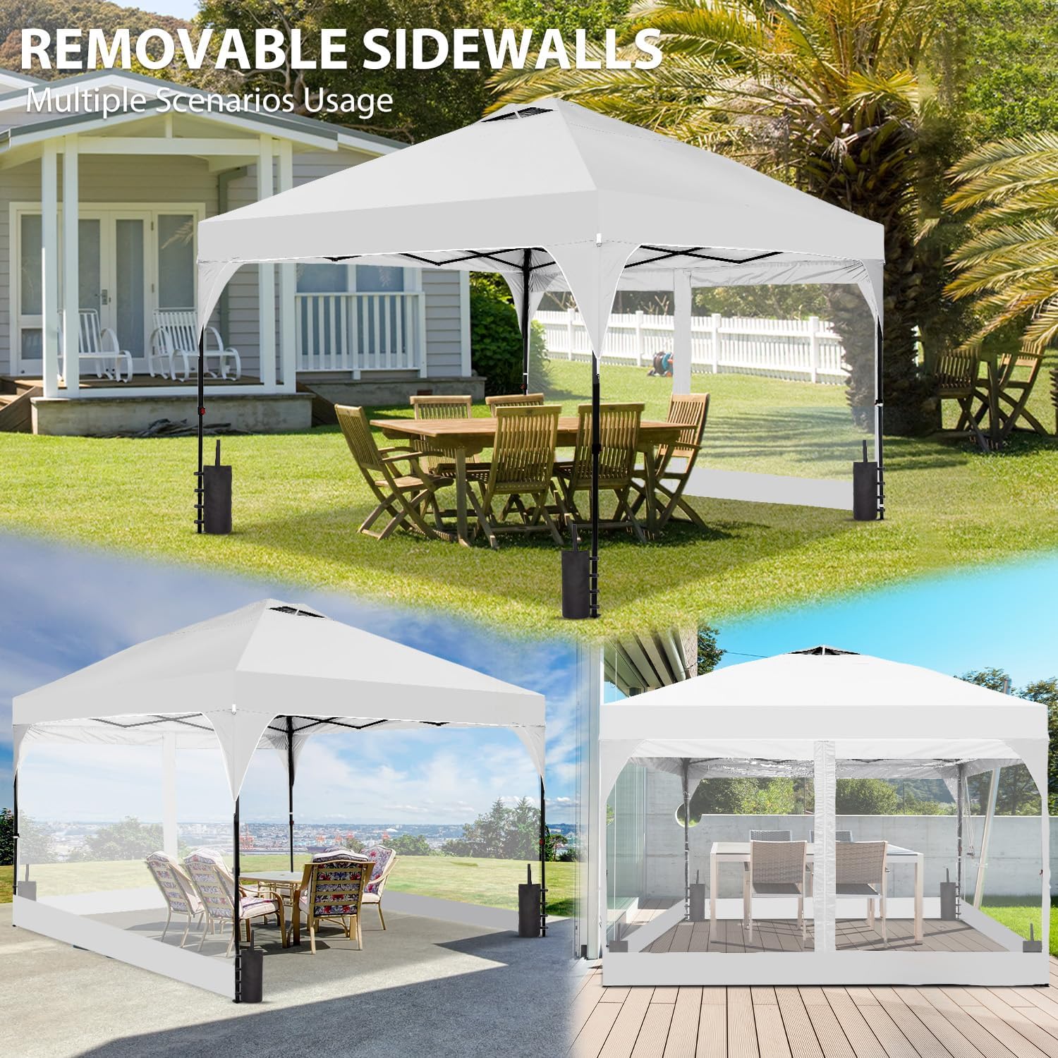 8x8 FT 1-Button Push Pop Up Canopy with 4 Clear PVC Sidewalls, Sandbags, Instant Canopy Tent for Outdoor Events