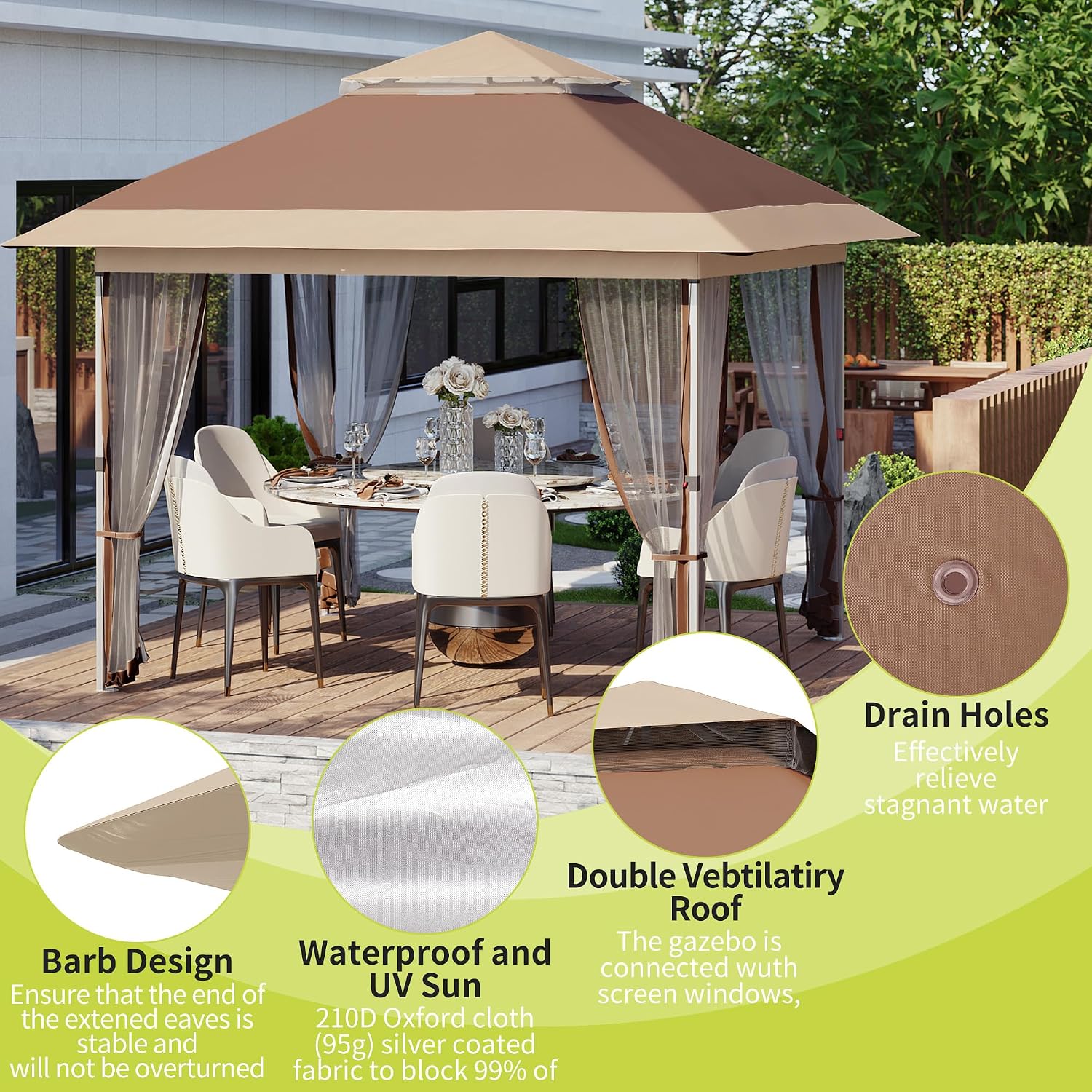GarveeLife 10x10 Canopy Tent, Pop Up Gazebo Tent with Mosquito Netting, Outdoor Canopy with 4 Sandbags & Wheeled Bag & Height Adjustable, Pop Up Gazebo for Patio Garden Backyard Lawn Deck