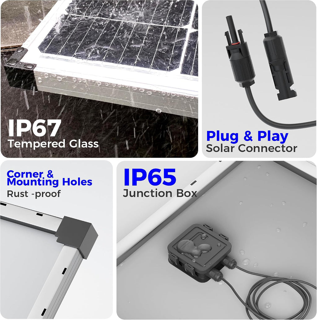 Voltset 200W 12V Solar Panels, High Efficiency 9BB Cell Monocrystalline Solar Panel IP67 Waterproof, Suitable for RV, Marine, Rooftop, Home, Yacht, Off-Grid Applications (2-Pack 100W)