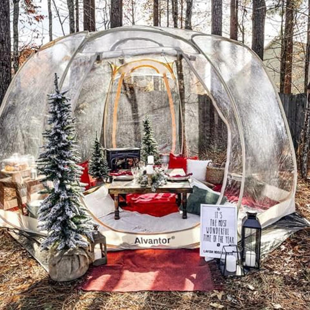 Alvantor® Pop Up Bubble Tent® - 12' x 12' Instant Igloo Tent® - 8-10 Person Screen House for Patios - Large Oversize Weather Proof Pod - Cold Protection Camping - Beige