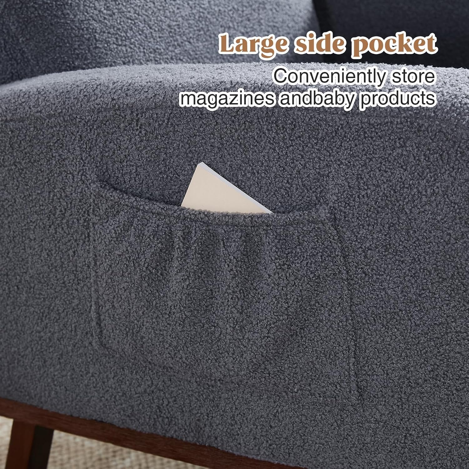 HCHAIRH Rocking Chair Nursery with Foot Rest, Teddy Nursing Rocking Chairs for Mom Breastfeeding, Rocker Glider Chair with High Backrest for Living Room, Bedroom, Blue Grey