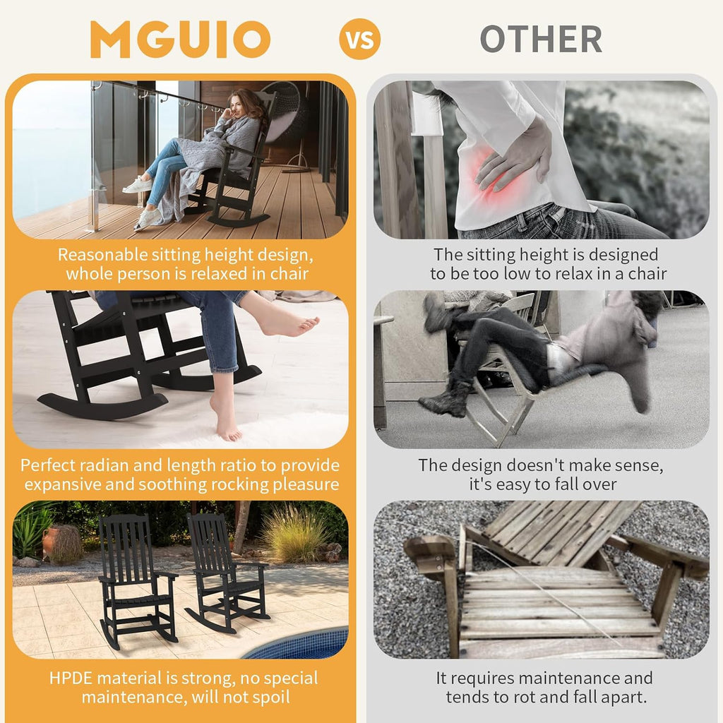 Outdoor Rocking Chair, Oversized All Weather High Back Porch Rocker, Patio Rockers for Outside