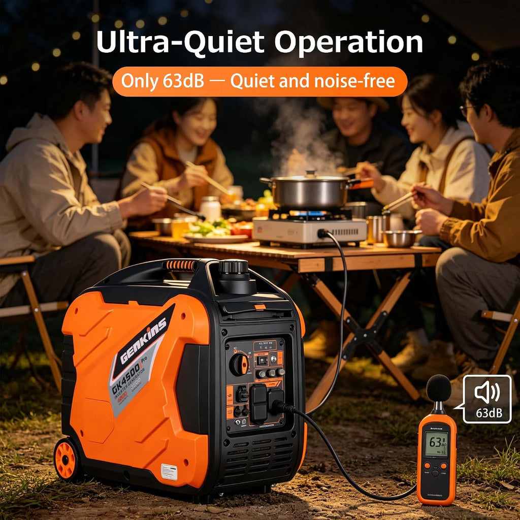 Genkins Portable Inverter Generator 4500W Gas Powered Pure Sine Wave Lightweight Quiet Parallel Capability for Camping RV Home Backup