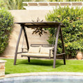PURPLE LEAF 2-Seat Porch Swing with Adjustable PVC Canopy Metal Patio Bench Glider Swing Bed Outdoor Swing Chair with Stand and Side Cup Holder for Outside Garden Porch, Cushion and Pillows Included