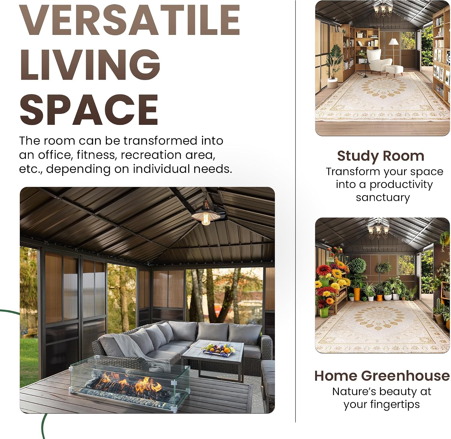EROMMY 10x12 Sunroom Gazebo, Fully Enclosed Outdoor Sunroom with Lockable Sliding Doors, Galvanized Steel Double Roof Hardtop Gazebo, Aluminum Frame Patio Solarium for Backyard