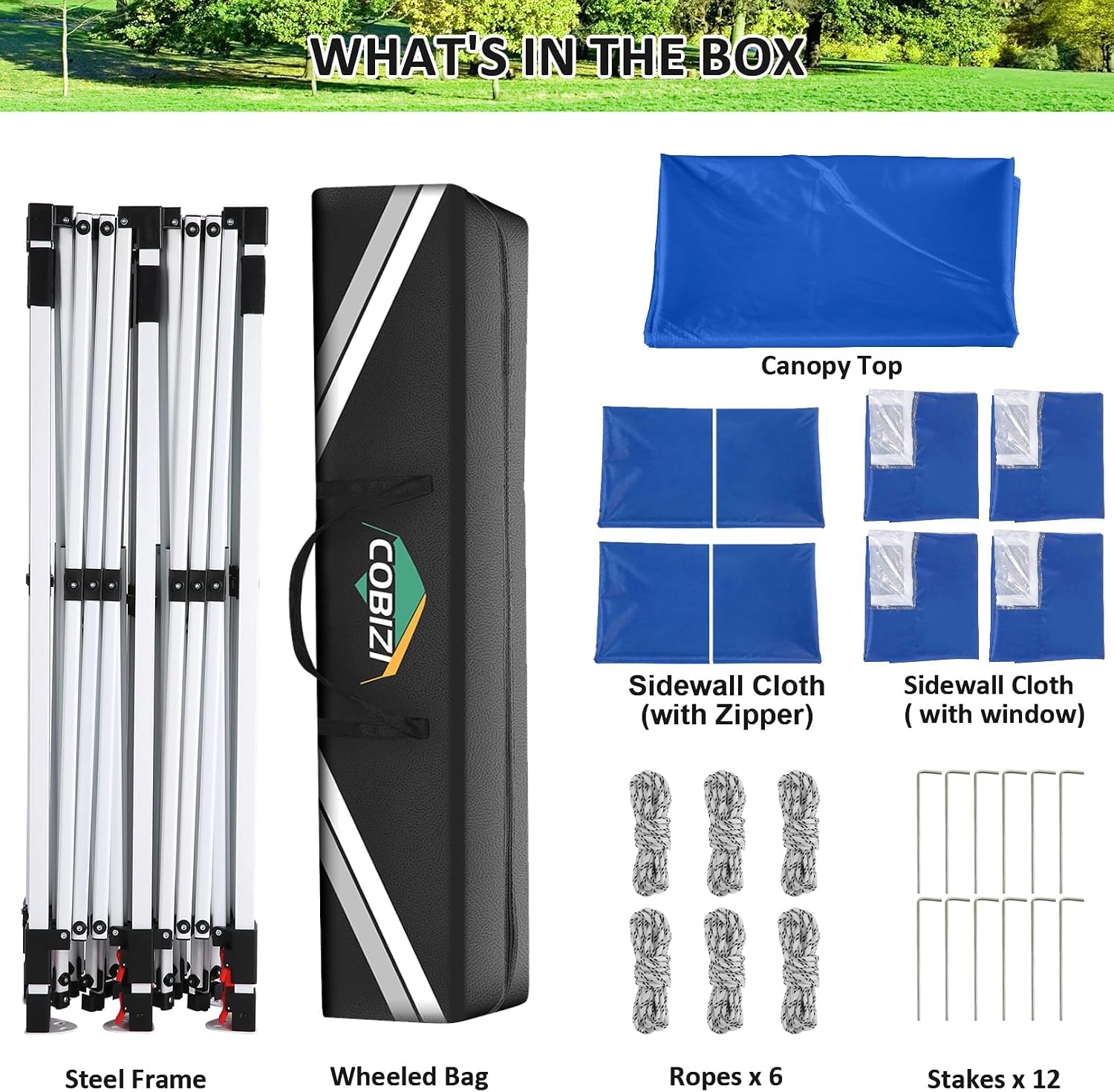 COBIZI 10x20ft Pop Up Canopy Tent with 6 Removable Sidewalls, Easy Up Commercial Canopy, Waterproof and UV50+ Gazebo with Portable Bag, Adjustable Leg Heights,Party Tents for Parties, with 4 Sandbags