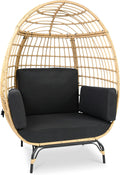 SereneLife Indoor/Outdoor Wicker Rattan Egg Chair with Cushions, Patio Hanging Egg Chair with Steel Frame, Washable Pillows, for Porch, Deck, Garden or Bedroom, 440 lbs. Capacity