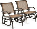 Giantex Swing Glider Chair W/Study Metal Frame Comfortable Patio Chair Love-Seat for Garden, Porch, Backyard, Poolside, Lawn Outdoor Rocking Chair (2, Brown)