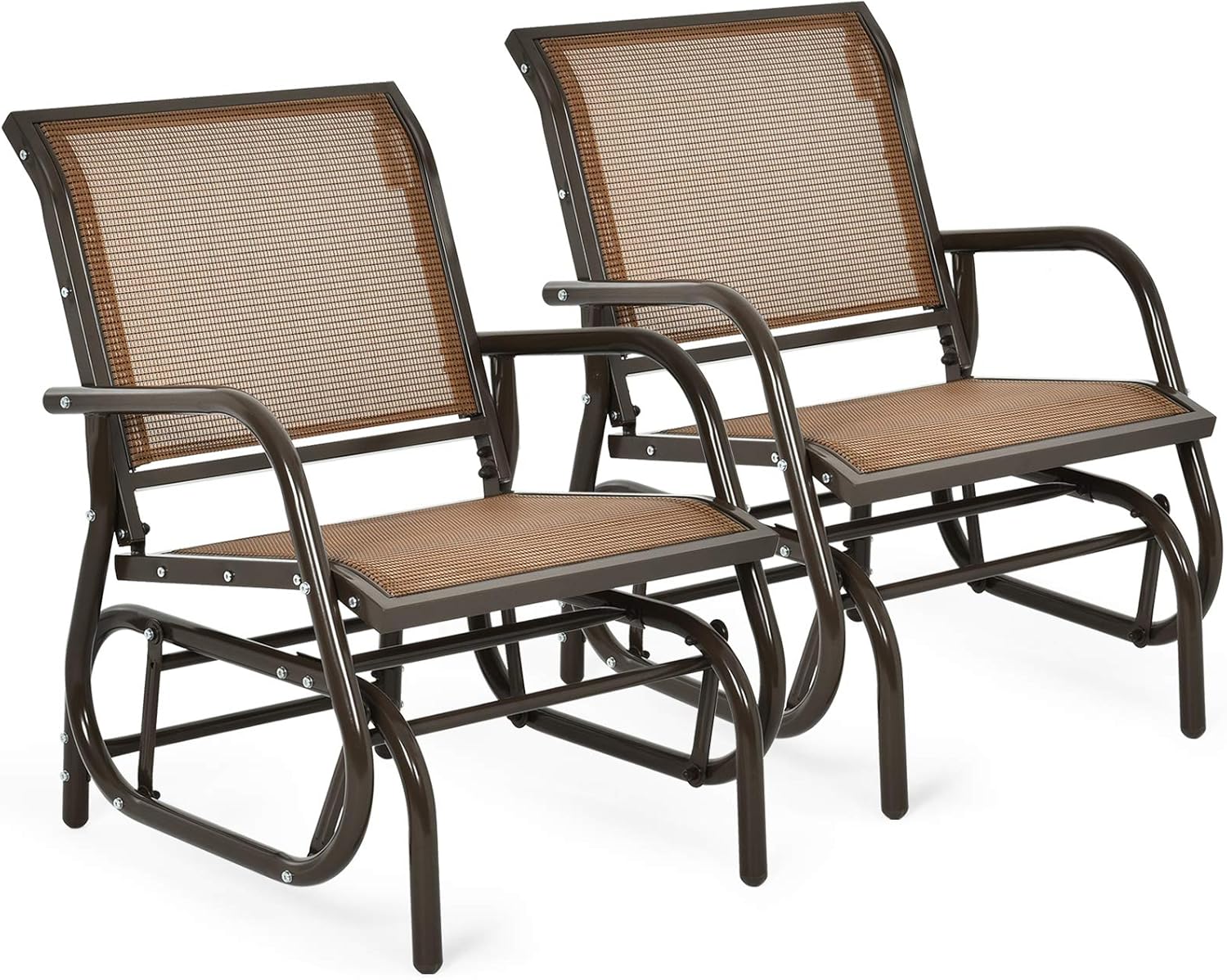 Giantex Swing Glider Chair W/Study Metal Frame Comfortable Patio Chair Love-Seat for Garden, Porch, Backyard, Poolside, Lawn Outdoor Rocking Chair (2, Brown)