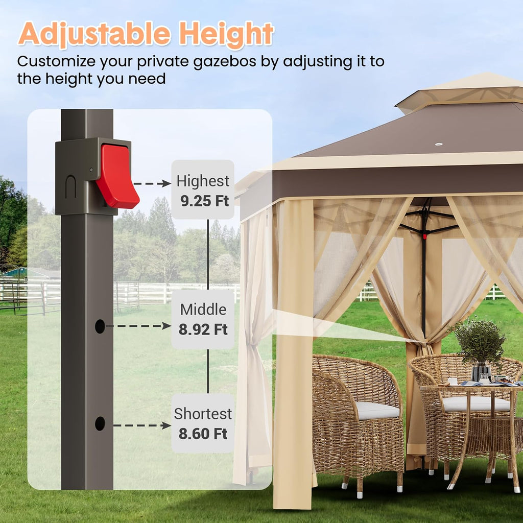 13x13FT Pop Up Gazebo Screen Tent,Hexagonal Instant Gazebo Tent with Mosquito Netting Outdoor Canopy,6 Sided Sun Shelter with Mesh Netting,Pavilion Tents for Lawn, Garden, Backyard & Patio Furniture