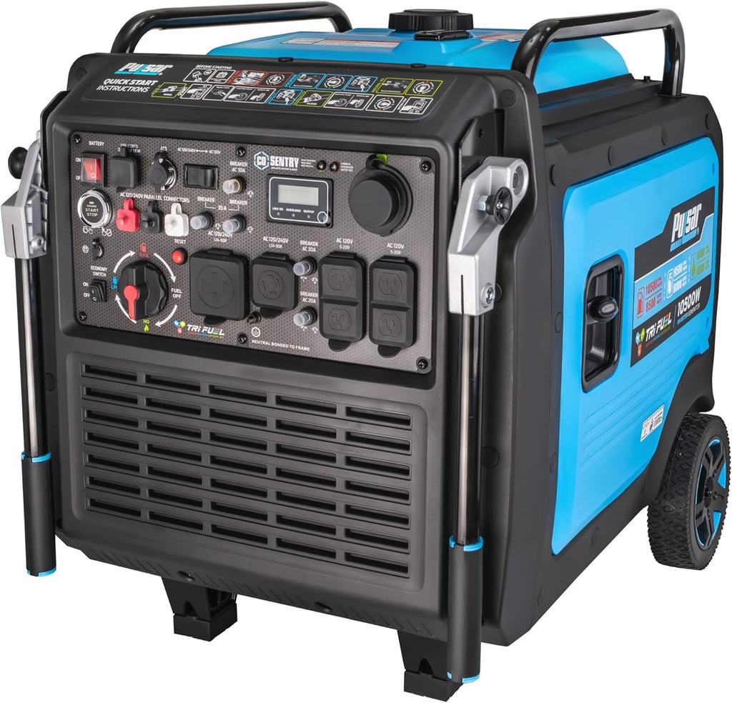 Pulsar 10,500 Watt Gasoline, Propane, and Natural Gas Tri-Fuel Portable Inverter Generator with Remote Start