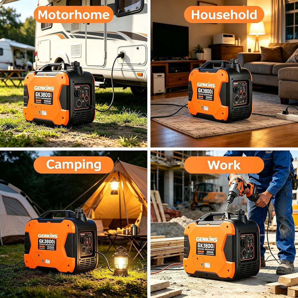 GENKINS Portable Inverter Generator 3800 Watt Gas Generato Super Quiet with Parallel Capability for RV Ready Camping Outdoor, EPA Compliant