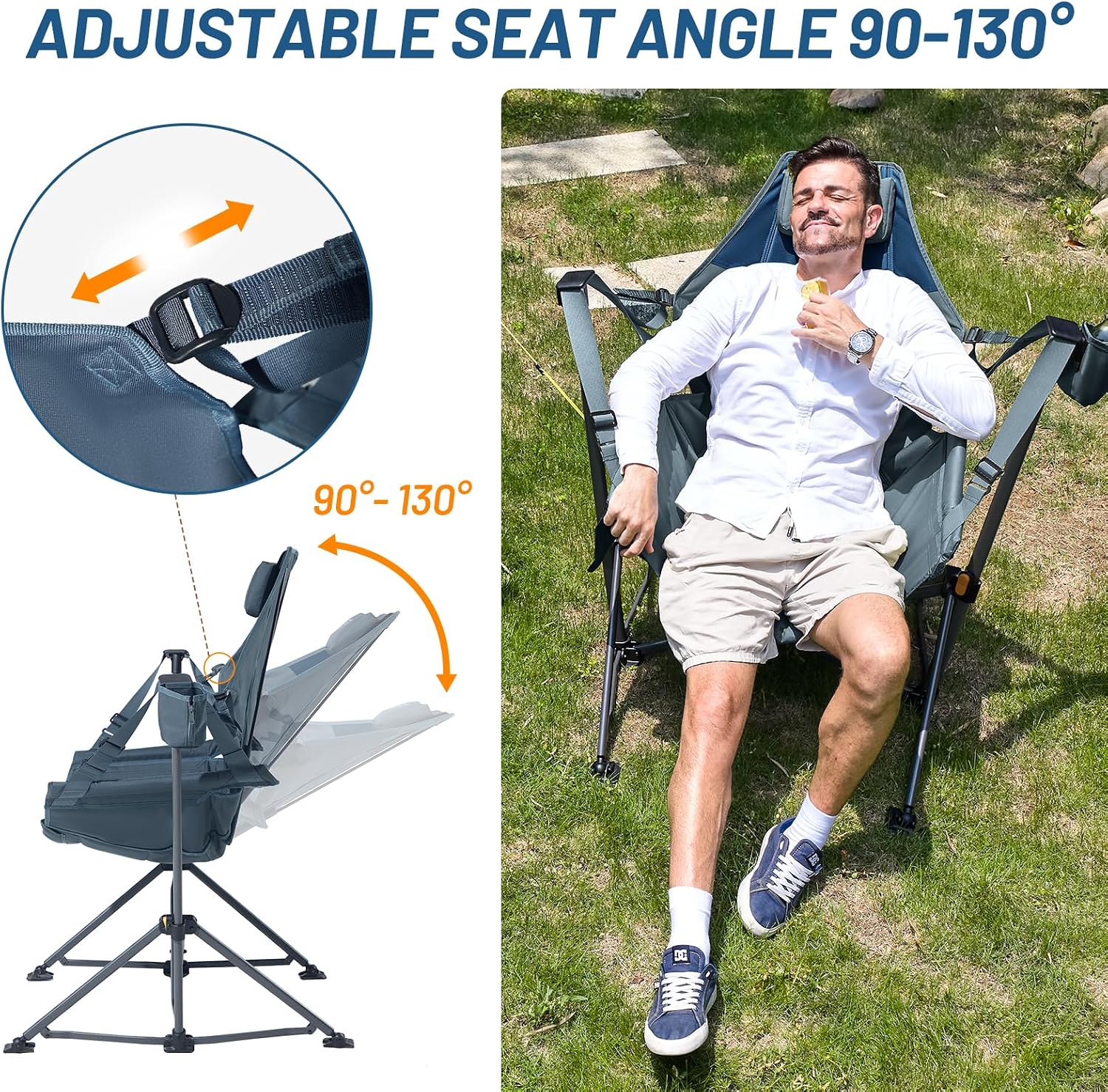 TIMBER RIDGE Hammock Camping Chair with Adjustable Backrest, Heavy Duty Folding Hammock Chair Supports 300lbs, Portable Hammock Chair for Camping, Travelling and Patio, Blue 2 Pack
