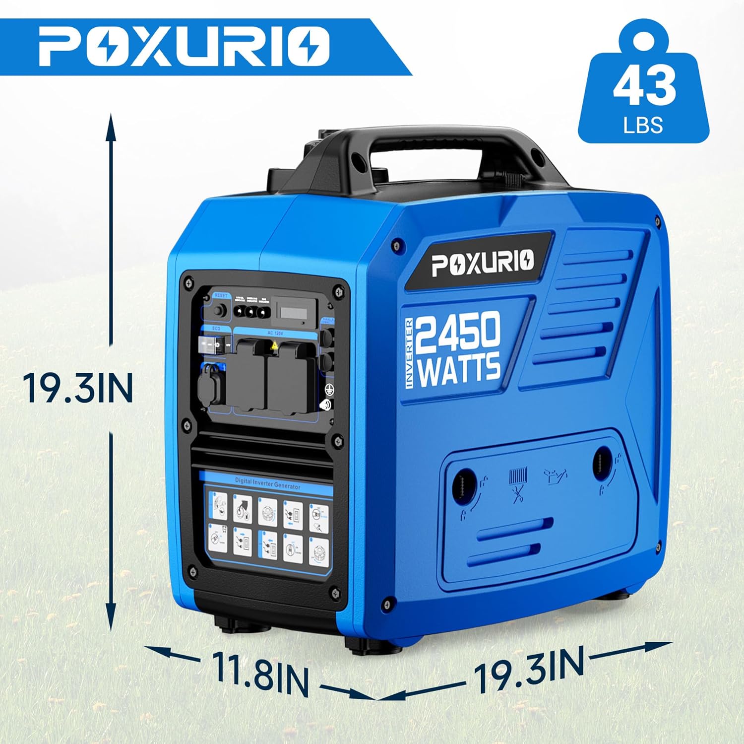 2450-Watt Portable Inverter Generator for Home Use, Super Quiet Small 120V Gas Generator for Camping, 1.6 Gallon Gas Tank for 8.3 Hours Use, EPA Compliant