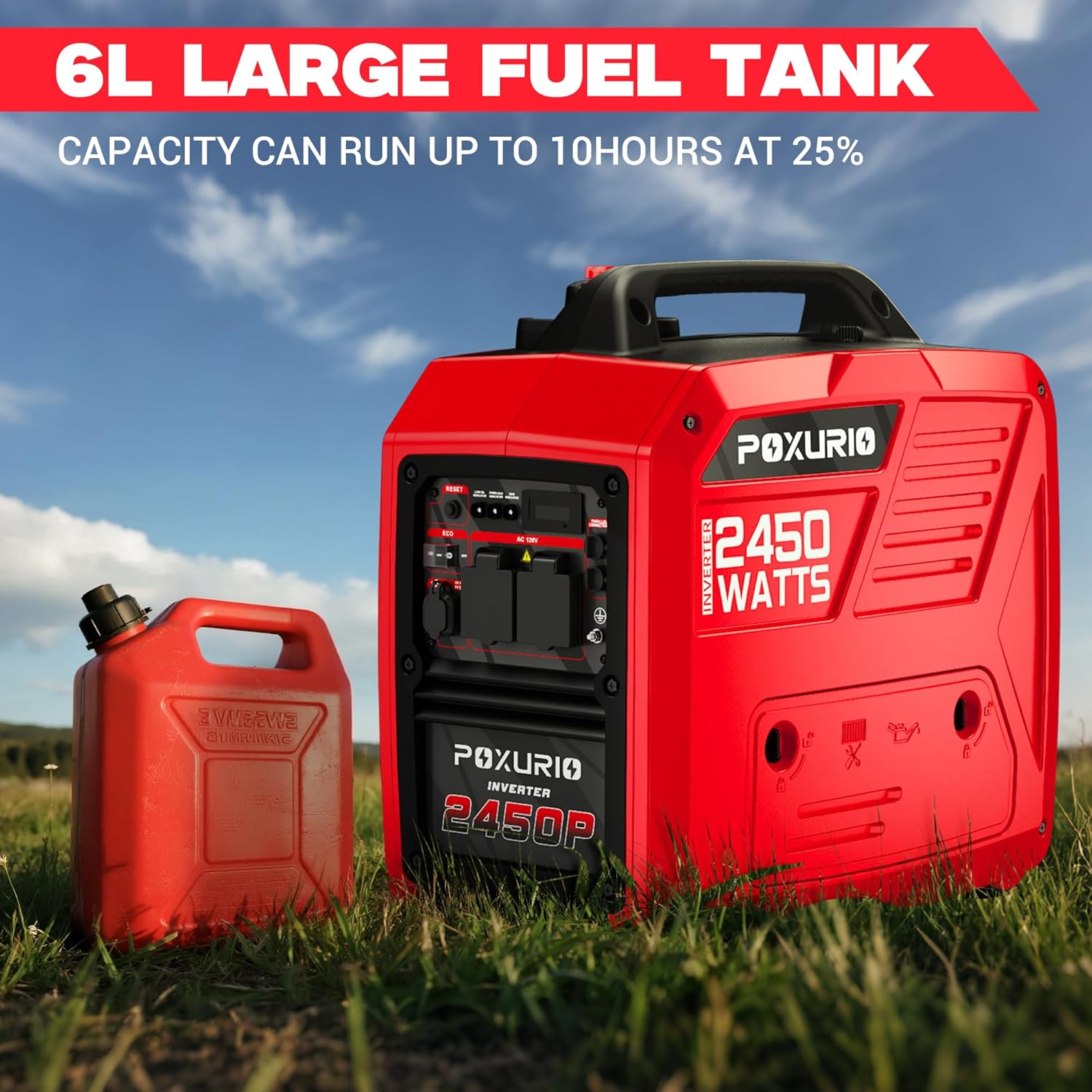 2450 Watt Inverter Generator, 120V Gas Powered Generator Super Quiet, RV Ready/EPA for RV, Camping and Home，Red