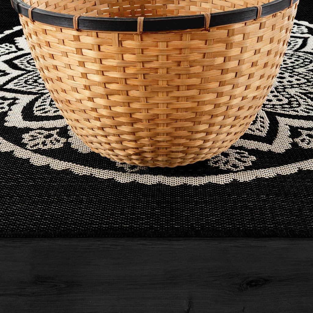 CAMILSON Outdoor Rug 9x12 Modern Large Area Rugs for Indoor and Outdoor Patios and Porches - Waterproof Washable Non-Shedding Easy-to-Clean Outside Carpet (9 x 12 Medallion - Black/White)
