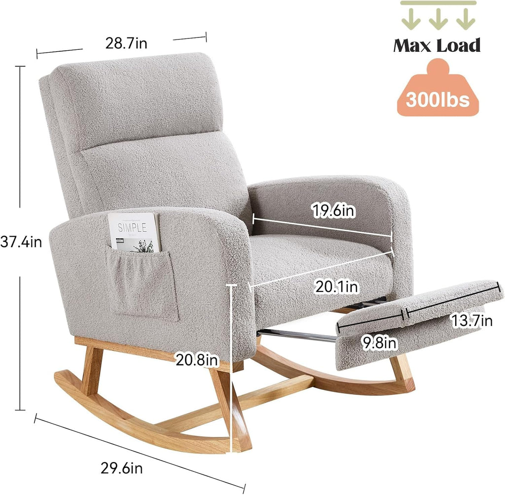 HCHAIRH Rocking Chair Nursery with Foot Rest, Teddy Nursing Rocking Chairs for Mom Nursery, Rocker Glider Chair with Footrest for Living Room, Bedroom, Light Gray