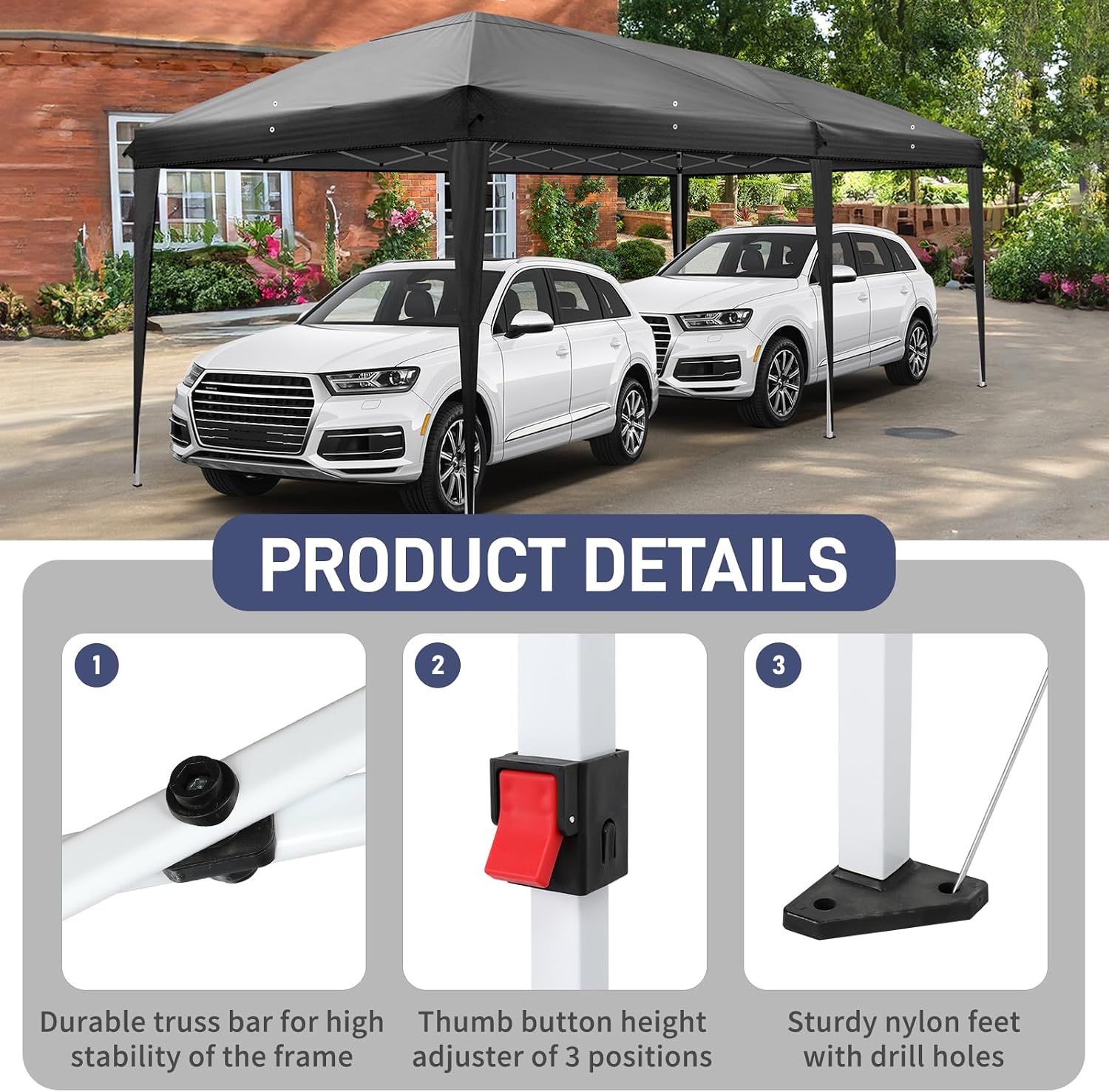 VINGLI 10'x20' Pop Up Canopy Tent with Carry Bag, Portable Instant Party Tent Waterproof Outdoor Canopy for Outdoor Events, Party, Wedding (Black)