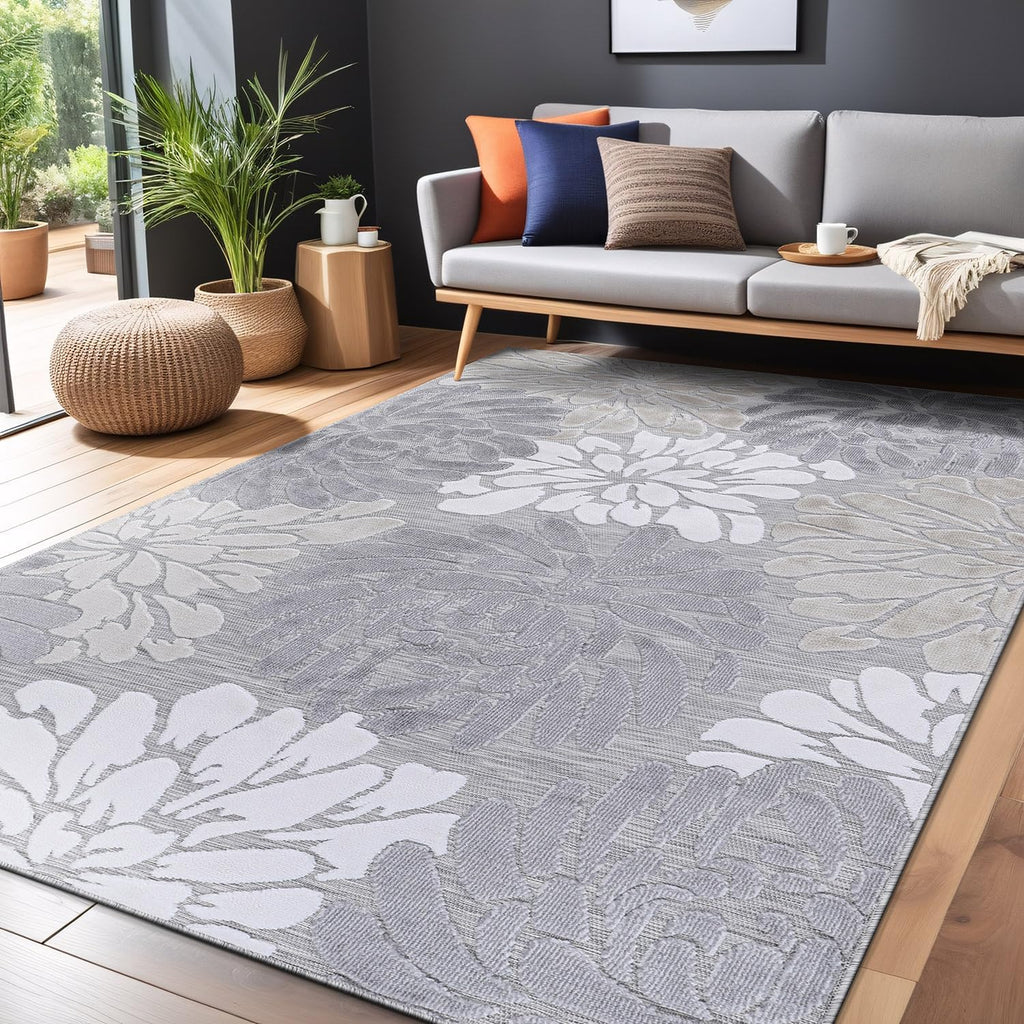 Luul Home Floral Indoor Outdoor Rugs 9x12 Large Area Rug for Living Room, Patio Decor, Kitchen, and Entryway Rug, Washable Stain Resistant Outside Carpet Beige 9 x 12